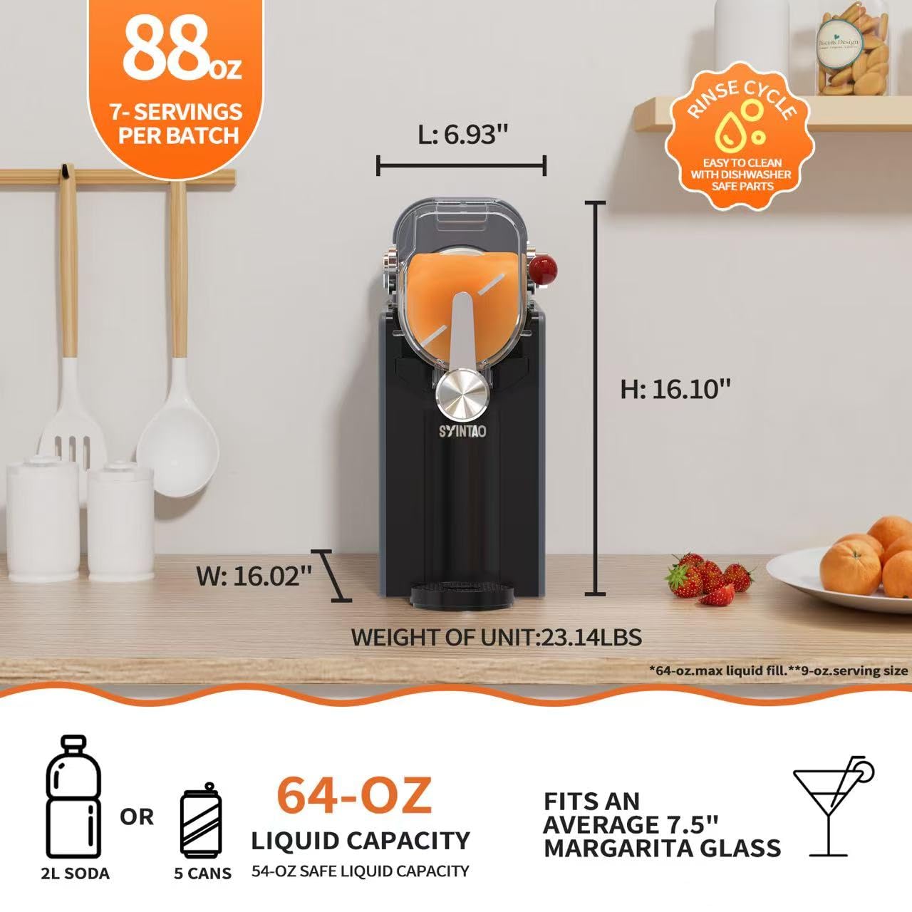 SYINTAO Slushie Machine for Home, Soft Serve Ice Cream Machine, 88oz Slushy Machine with 6 Preset Programs, Frozen Drink Maker for slush, Margaritas, Smoothie, Frappés, Milkshakes, and More