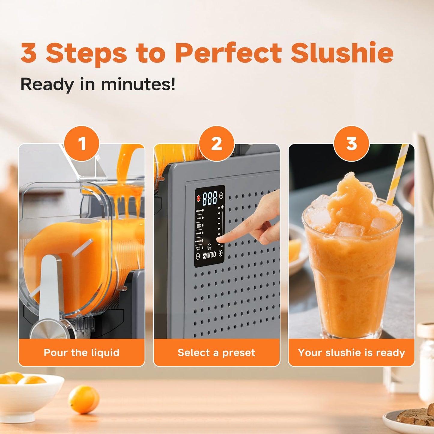 SYINTAO Slushie Machine for Home, Soft Serve Ice Cream Machine, 88oz Slushy Machine with 6 Preset Programs, Frozen Drink Maker for slush, Margaritas, Smoothie, Frappés, Milkshakes, and More